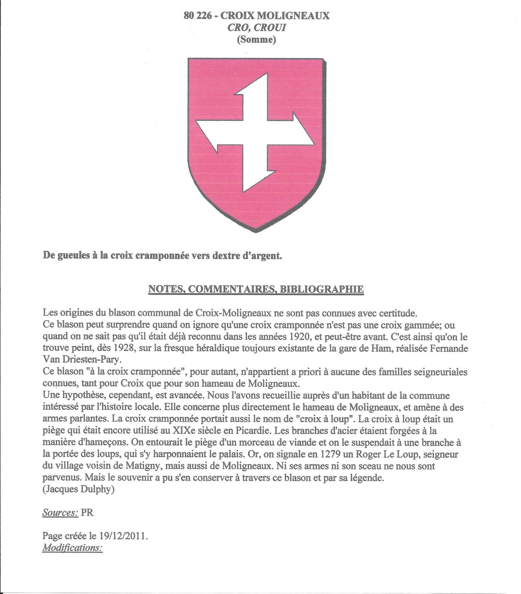 Croix moligneaux historique embleme